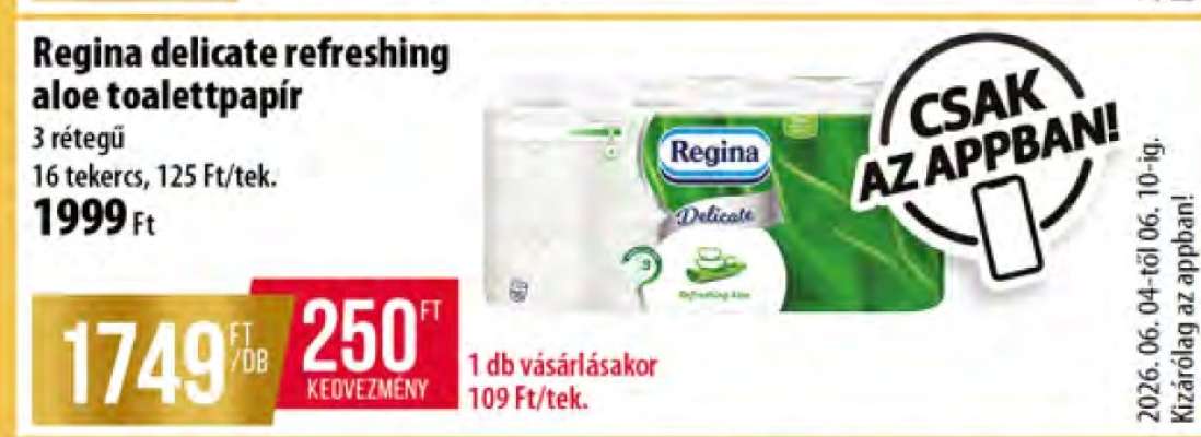 REGINA DELICATE REFRESHING ALOE TOALETTPAPÍR