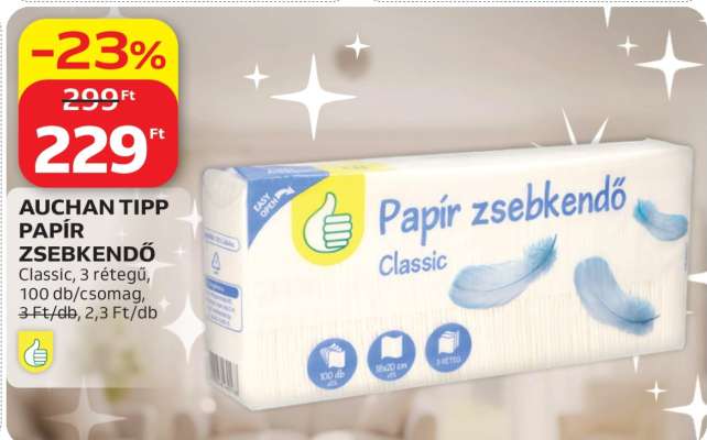 AUCHAN TIPP PAPÍR ZSEBKENDŐ
