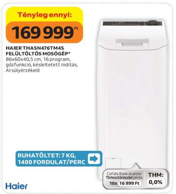 HAIER THASN476TM4S FELÜLTÖLTŐS MOSÓGÉP