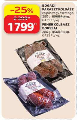 BOGÁDI PARASZT KOLBÁSZ / FEHÉR KOLBÁSZ BORSSAL