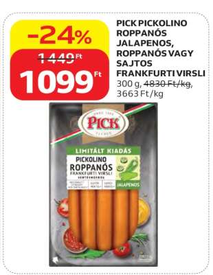PICK PICKOLINO ROPPANÓS JALAPENOS, ROPPANÓS VAGY SAJTOS FRANKFURTI VIRSLI