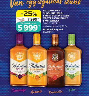 BALLANTINE’S SUNSHINE, WILD, SWEET BLEND, BRASIL VAGY PASSION FRUIT SKÓT WHISKY