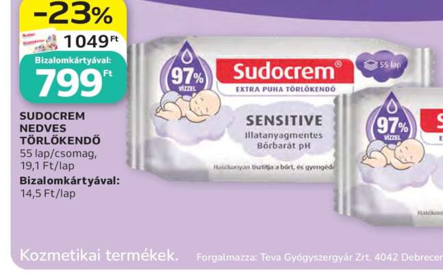 Sudocrem nedves törlőkendő