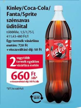 Kinley/Coca-Cola/Fanta/Sprite szénsavas üdítőital