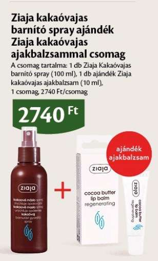 Ziaja kakaóvajas barnító spray ajándék Ziaja kakaóvajas ajakbalzsammal csomag