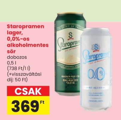 Staropramen lager, 0,0%-os alkoholmentes sör