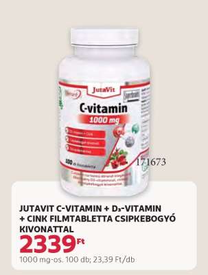 JUTAVIT C-VITAMIN + D3-VITAMIN + CINK FILMTABLETTA CSIPKEBOGYÓ KIVONATTAL