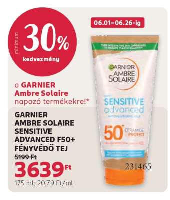 GARNIER AMBRE SOLAIRE SENSITIVE ADVANCED F50+ FÉNYVÉDŐ TEJ