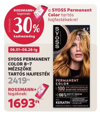 SYOSS PERMANENT COLOR 8-7 MÉZSZŐKE TARTÓS HAJFESTÉK