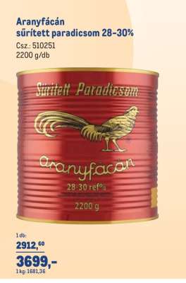 Aranyfácán sűrített paradicsom 28-30%