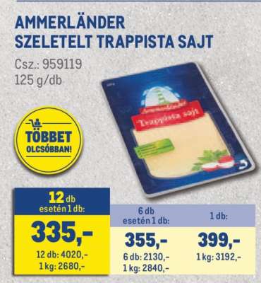 Ammerlander szeletelt Trappista sajt