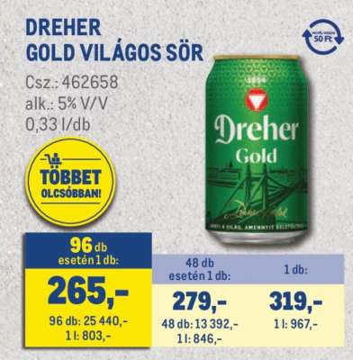 DREHER Gold világos sör*