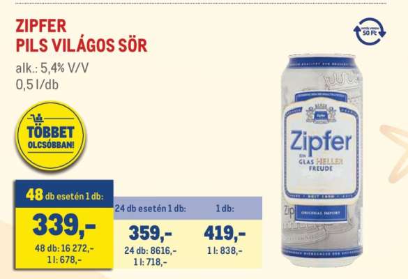 ZIPFER PILS VILÁGOS SÖR