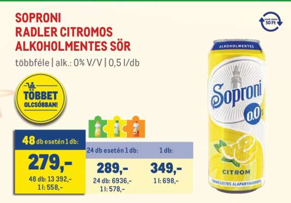 Soproni Radler Citromos Alkoholmentes Sör