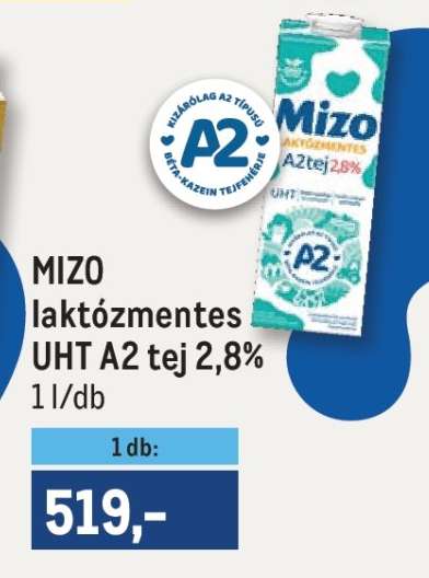 MIZO laktózmentes UHT A2 tej 2,8%
