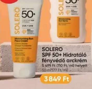 SOLERO SPF 50+ Hidratáló fényvédő arckrém