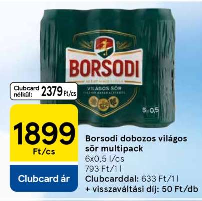 Borsodi dobozos világos sör multipack