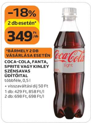 Coca-Cola, Fanta, Sprite vagy Kinley szénsavas üdítőital