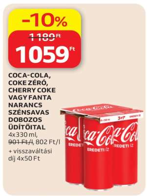 COCA-COLA, COKE ZERO, CHERRY COKE VAGY FANTA NARANCS SZÉNSAVAS DOBOZOS ÜDÍTŐITAL