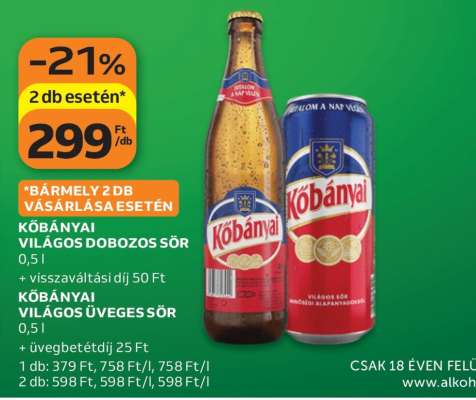 Kőbányai Világos Dobozos Sör 0,5 l / Kőbányai Világos Üveges Sör 0,5 l