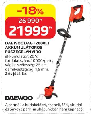 DAEWOO DAGT2000LI AKKUMULÁTOROS FŰSZEGÉLYNYÍRÓ