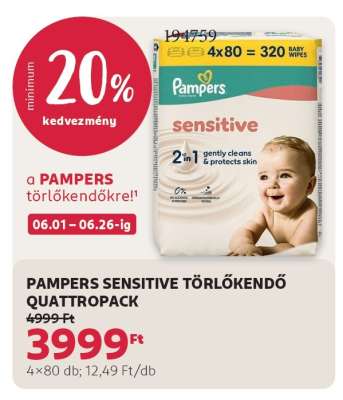 PAMPERS SENSITIVE TÖRLŐKENDŐ QUATTROPACK