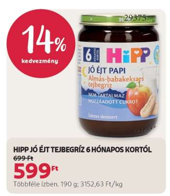 HIPP JÓ ÉJT TEJBEGRÍZ 6 HÓNAPOS KORTÓL