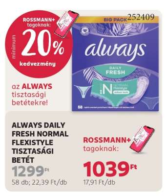 ALWAYS DAILY FRESH NORMAL FLEXISTYLE TISZTASÁGI BETÉT