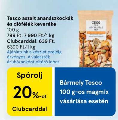 Tesco aszalt ananászkockák és diófélék keveréke