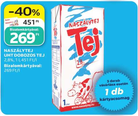 NASZÁLYTEJ UHT DOBOZOS TEJ