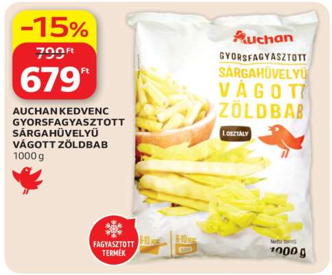 AUCHAN KEDVENC GYORSFAGYASZTOTT SÁRGAHÜVELYŰ VÁGOTT ZÖLDBAB