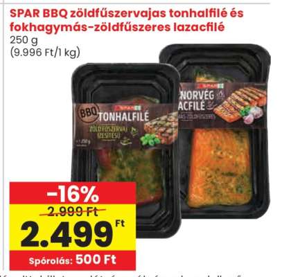 SPAR BBQ zöldfűszervajas tonhalfilé és fokhagymás-zöldfűszeres lazacfilé