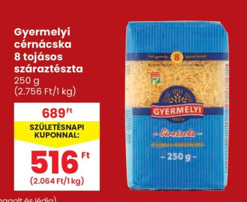 Gyermelyi cérnácska 8 tojásos száraztészta