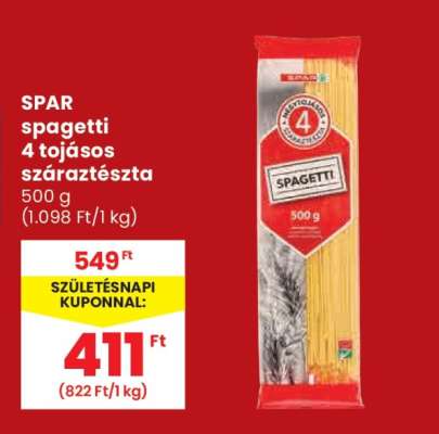 SPAR spagetti 4 tojásos száraztészta