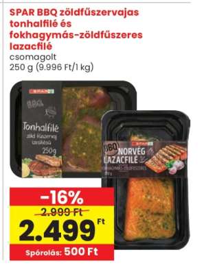 SPAR BBQ zöldfűszervajas tonhalfilé és fokhagymás-zöldfűszeres lazacfilé