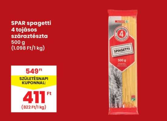 SPAR spagetti 4 tojásos száraztészta
