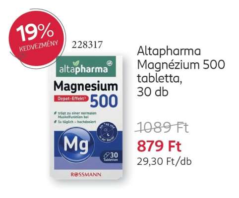 Altapharma Magnézium 500 tabletta, 30 db