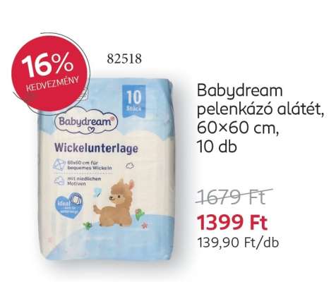 Babydream pelenkázó alátét, 60×60 cm, 10 db