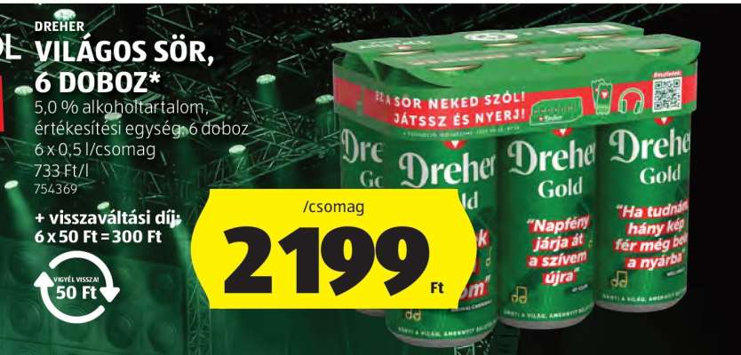 Dreher Világos Sör, 6 doboz