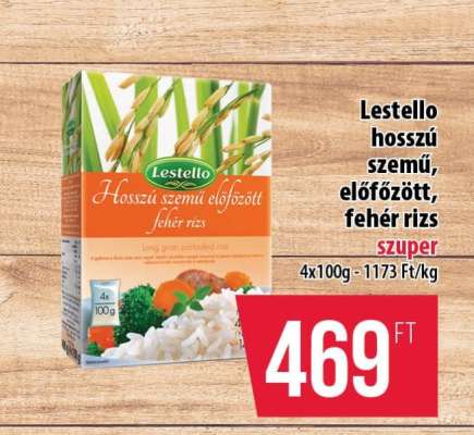 Lestello hosszú szemű, előfőzött, fehér rizs