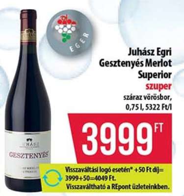 Juhász Egri Gesztenyés Merlot Superior