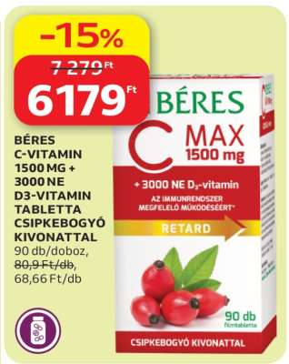 BÉRES C-VITAMIN 1500 MG + 3000 NE D3-VITAMIN TABLETTA CSIPKEBOGYÓ KIVONATTAL