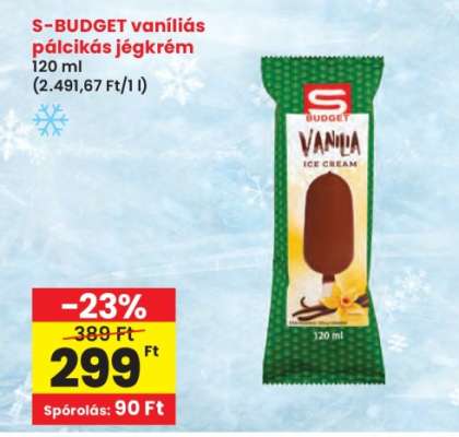 S-BUDGET vaníliás, pálcikás jégkrém