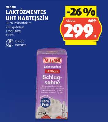 Milsani Laktózmentes UHT Habtejszín