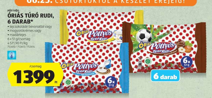 Pöttyös Óriás Túró Rudi, 6 darab