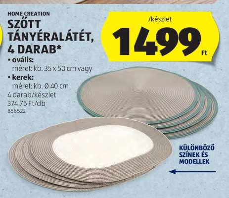 HOME CREATION Szőtt Tányéralátét, 4 darab
