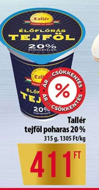 Tallér tejföl poharas 20%