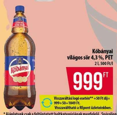 Kőbányai világos sör 4,3%, PET