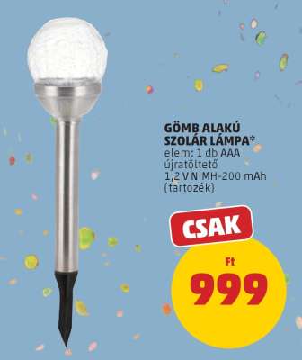 GÖMB ALAKÚ SZOLÁR LÁMPA