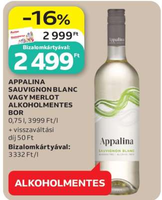 APPALINA SAUVIGNON BLANC VAGY MERLOT ALKOHOLMENTES BOR